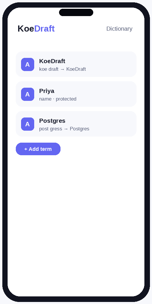 Phonetic dictionary screen