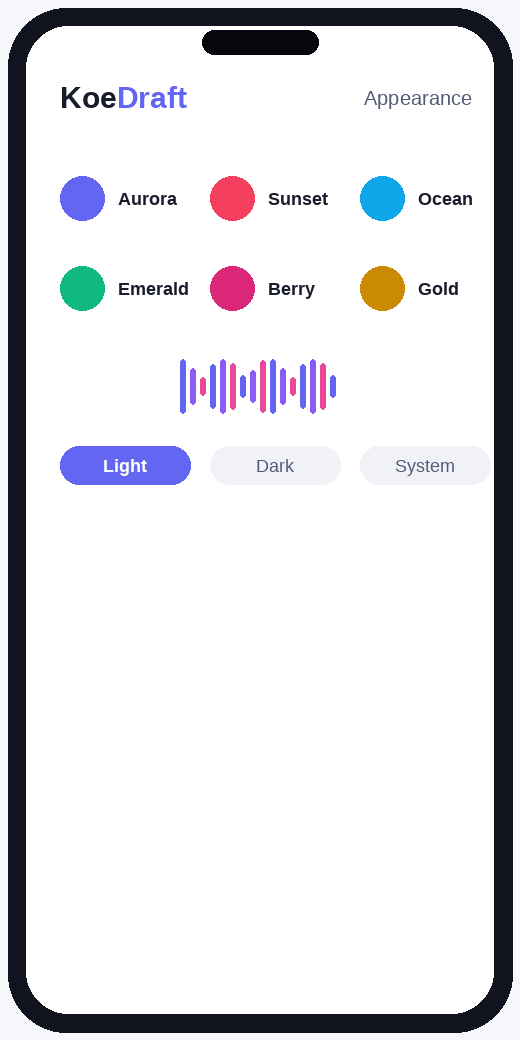 Appearance and themes screen